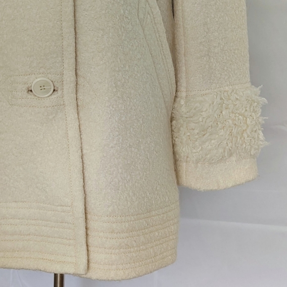 Free People Coat Jacket Wool Blend Sherpa Trim Button Front Lined Ivory L NWT - Picture 4 of 16